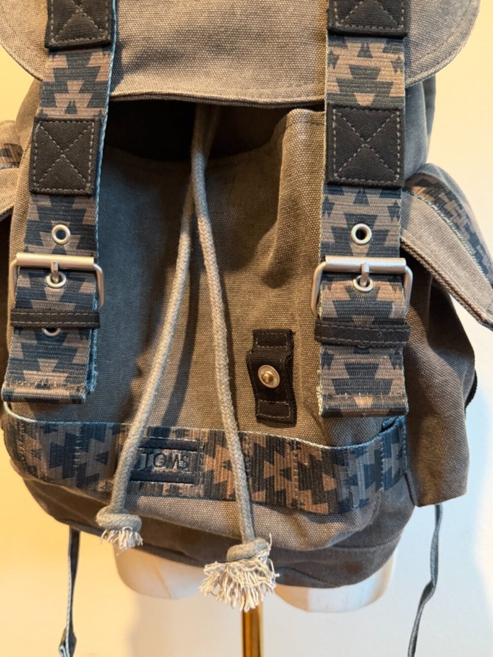 TOMS Olive Green Heavy Canvas Tactical Camo Buckle Backpack - Picture 7 of 9